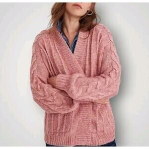 Madewell Bubble Sleeve Cable Knit Pink Cardigan Sweater Women's Size M